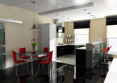 Modern interior of kitchen and dining room