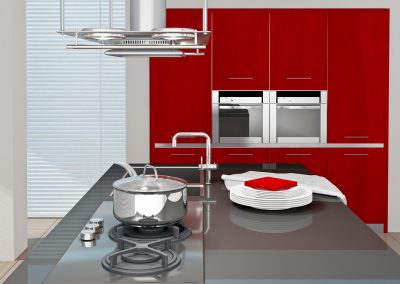 Fragment of modern kitchen interior. 3D rendered.