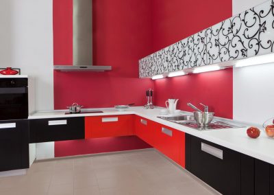 Modern kitchen interior with red decoration