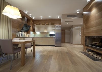 Interior of designer living room with fireplace